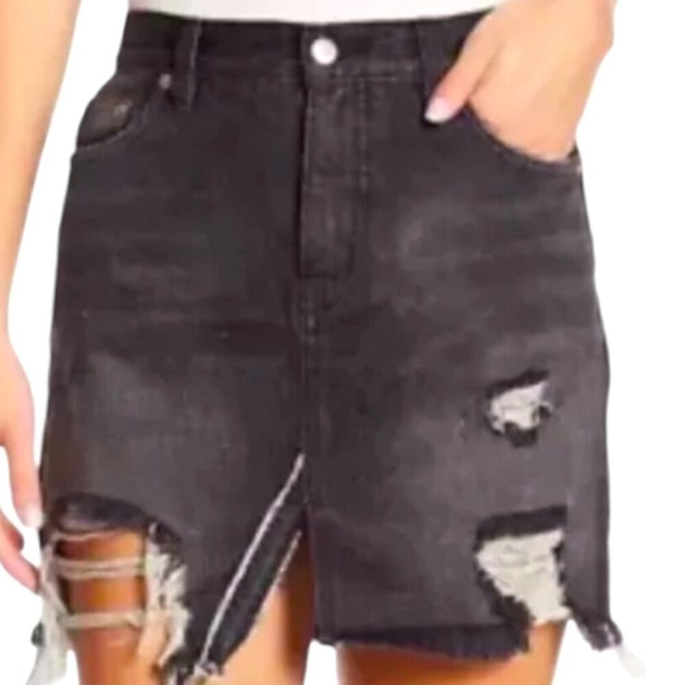 We The Free Dstressed Denim Mini-Skirt, Edgy, Street Wear, Grunge, Urban, 26”